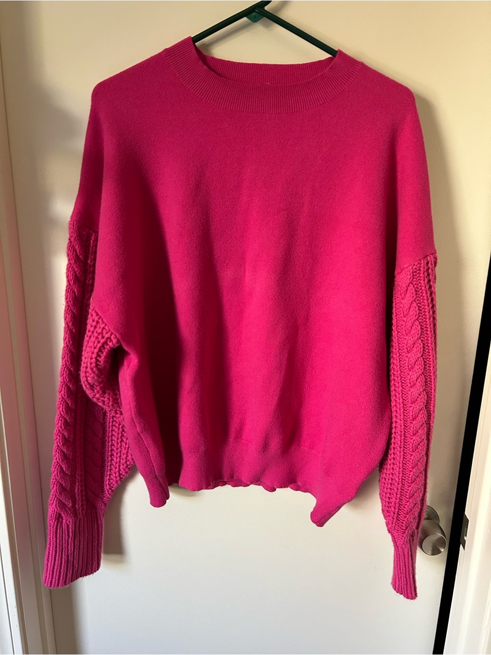 & Merci- Pink Cable-Sleeve Women’s Sweater